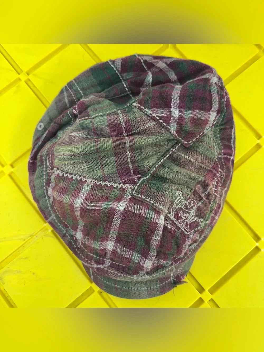 Vintage True Religion Plaid Newsboy Flat Cap Contrast Stitch Driving Hat OS Y2K